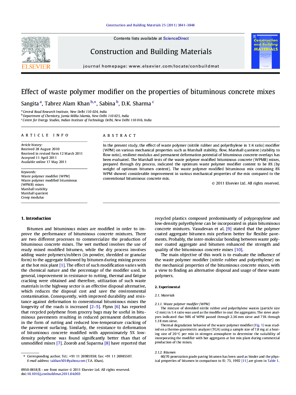 Effect of waste polymer modifier on the properties of bituminous concrete mixes