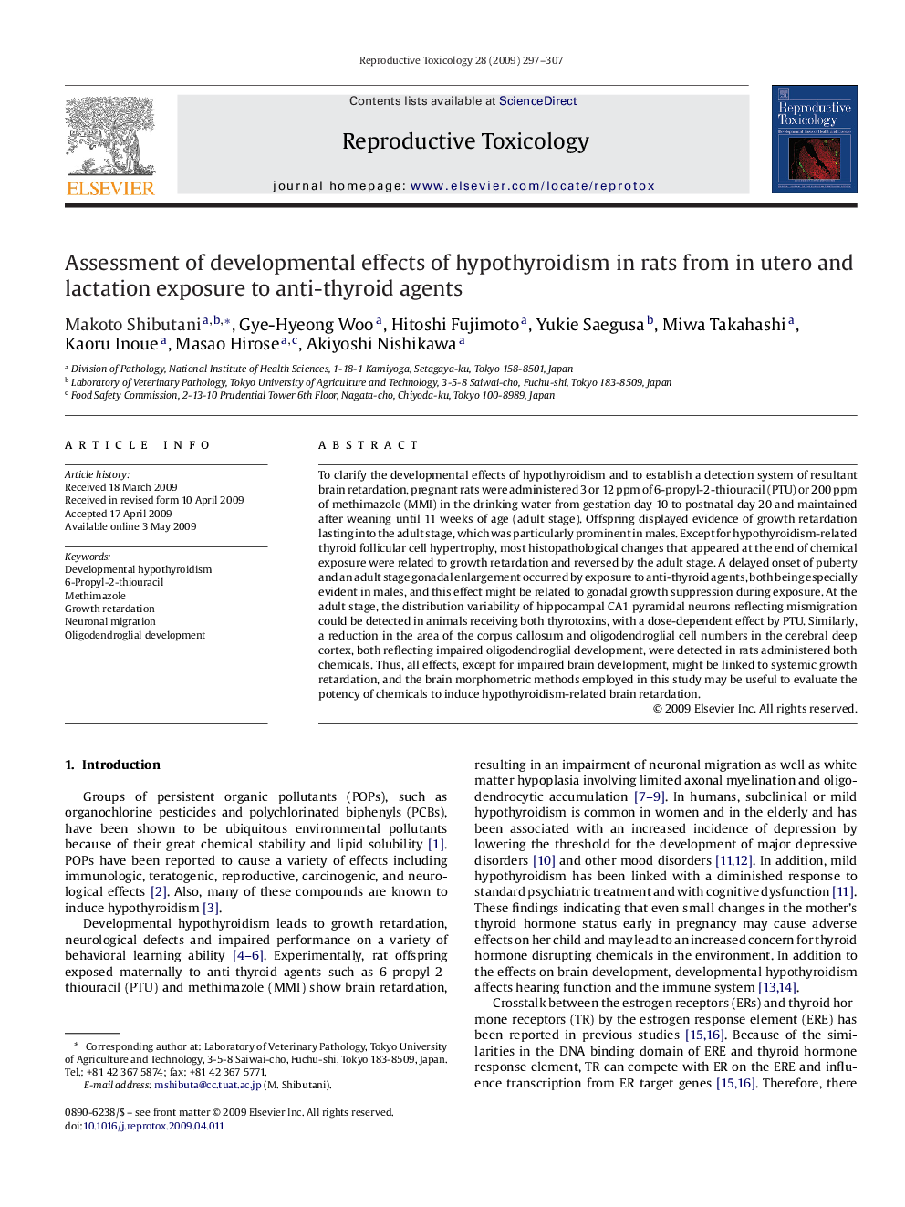 Assessment of developmental effects of hypothyroidism in rats from in utero and lactation exposure to anti-thyroid agents