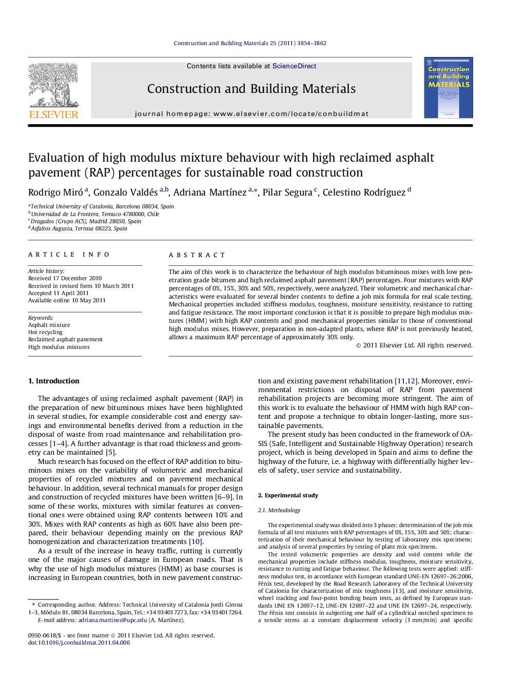 Evaluation of high modulus mixture behaviour with high reclaimed asphalt pavement (RAP) percentages for sustainable road construction