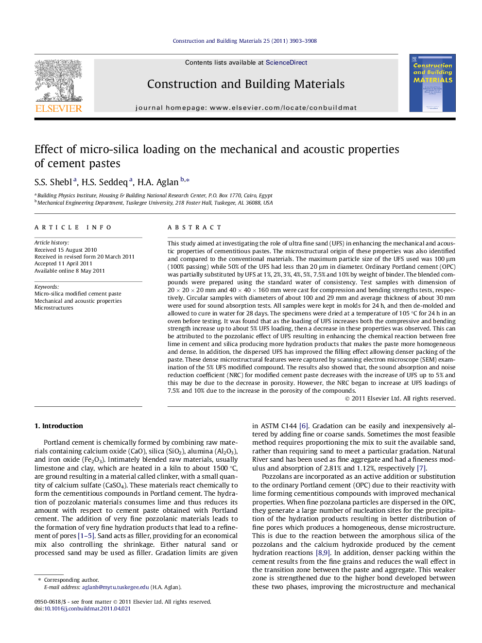 Effect of micro-silica loading on the mechanical and acoustic properties of cement pastes