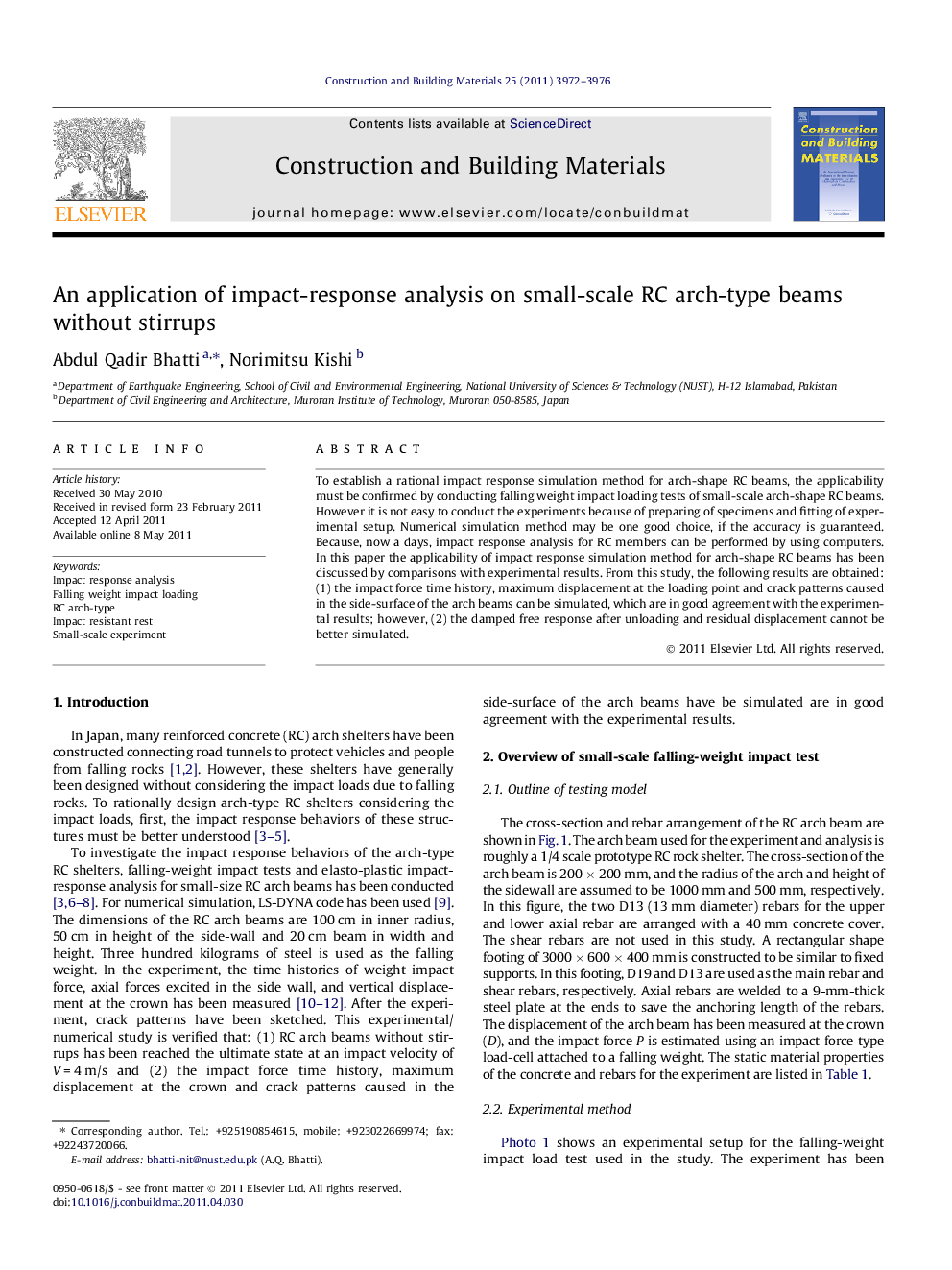 An application of impact-response analysis on small-scale RC arch-type beams without stirrups