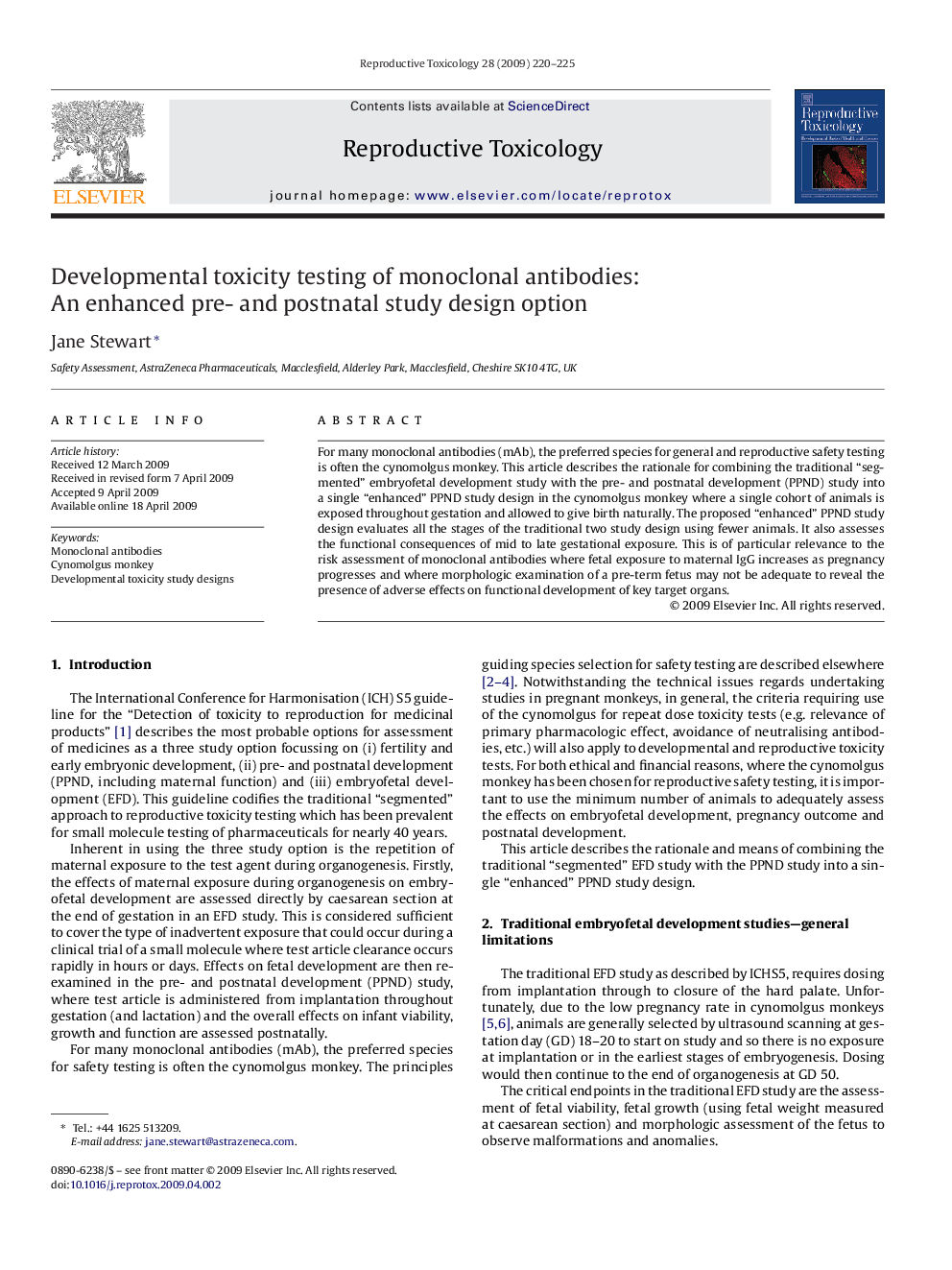 Developmental toxicity testing of monoclonal antibodies: An enhanced pre- and postnatal study design option