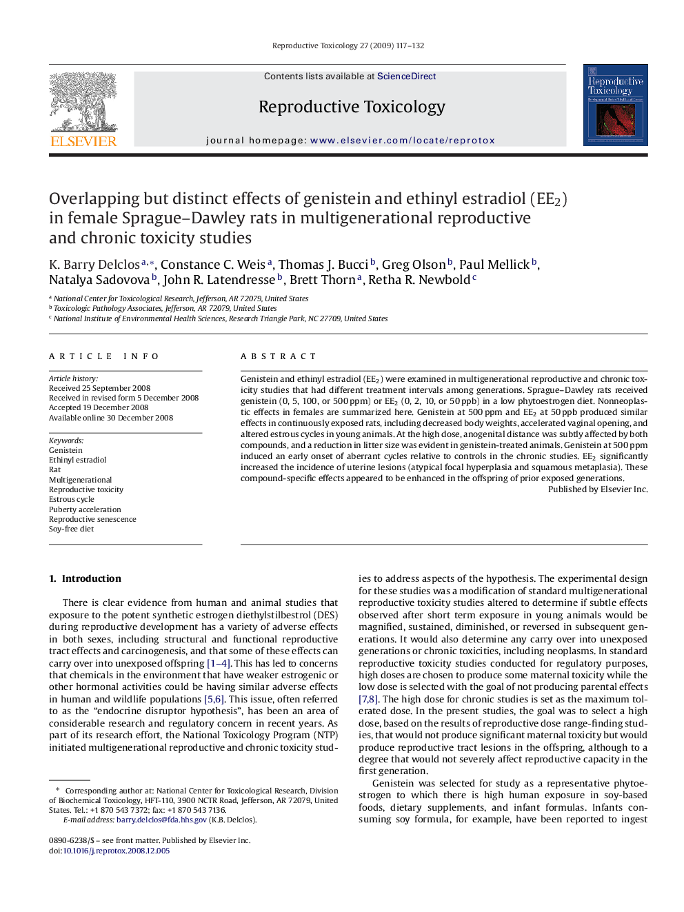 Overlapping but distinct effects of genistein and ethinyl estradiol (EE2) in female Sprague–Dawley rats in multigenerational reproductive and chronic toxicity studies