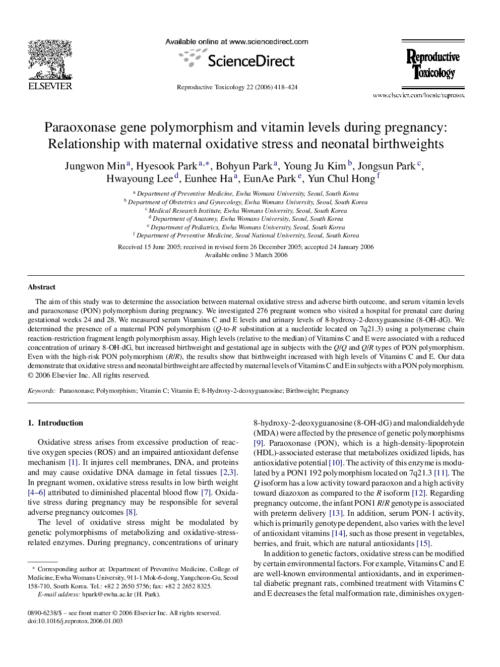 Paraoxonase gene polymorphism and vitamin levels during pregnancy: Relationship with maternal oxidative stress and neonatal birthweights