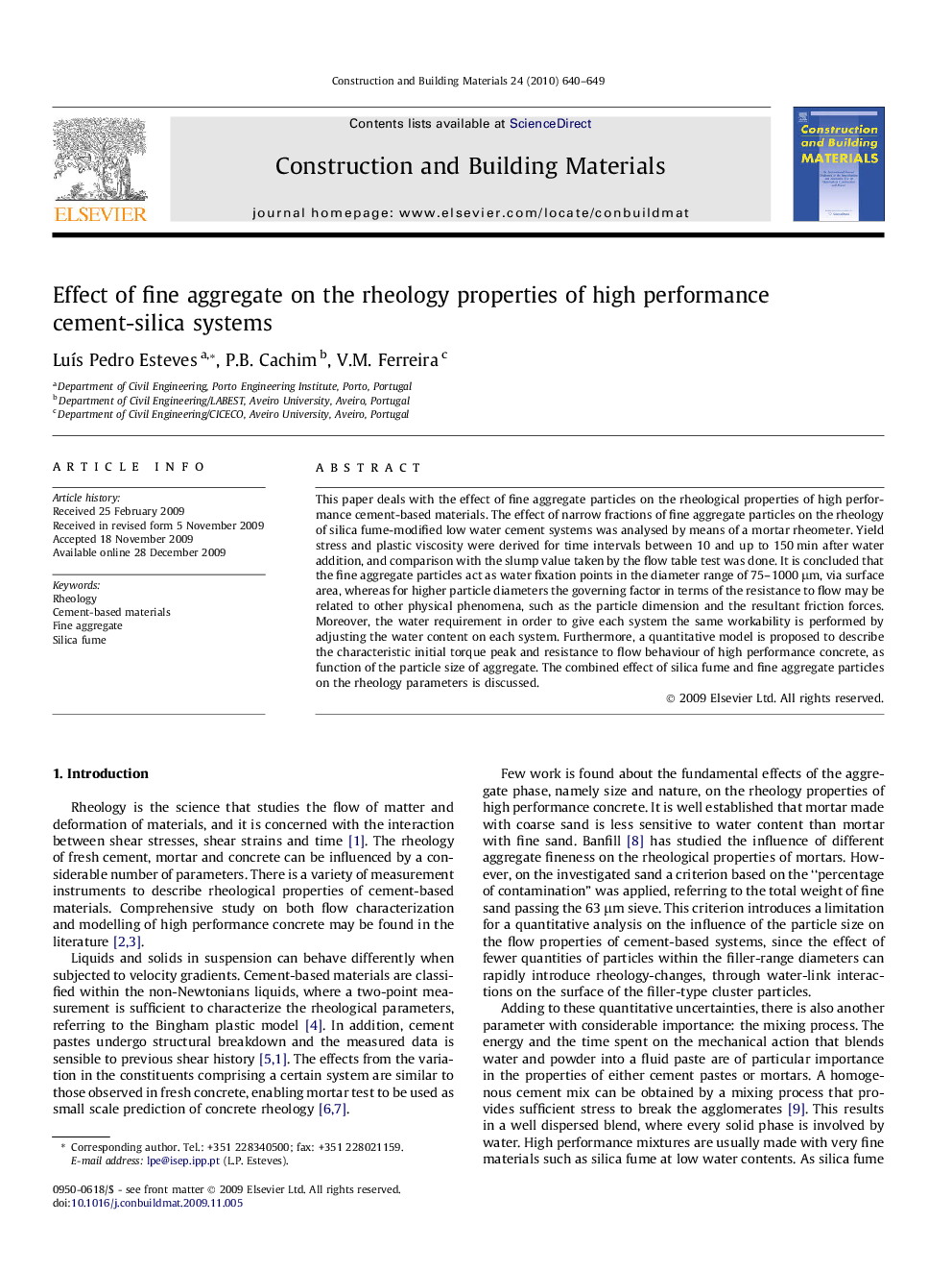 Effect of fine aggregate on the rheology properties of high performance cement-silica systems