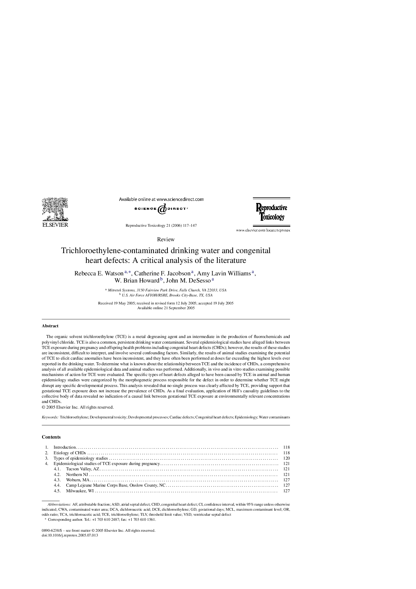 Trichloroethylene-contaminated drinking water and congenital heart defects: A critical analysis of the literature