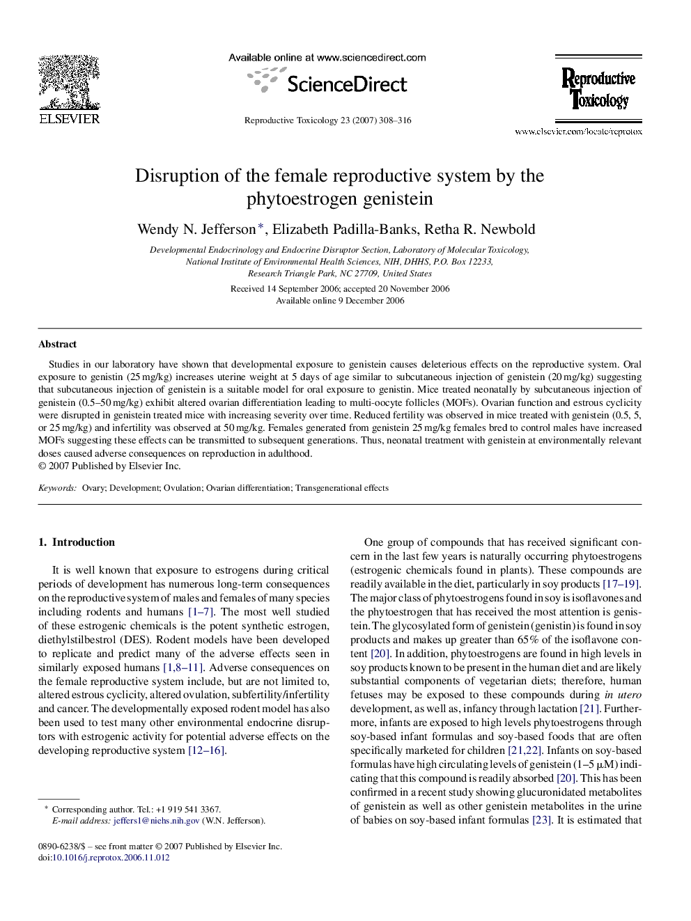 Disruption of the female reproductive system by the phytoestrogen genistein