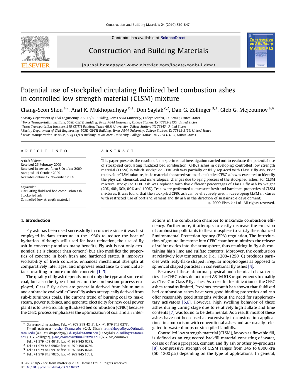 Potential use of stockpiled circulating fluidized bed combustion ashes in controlled low strength material (CLSM) mixture