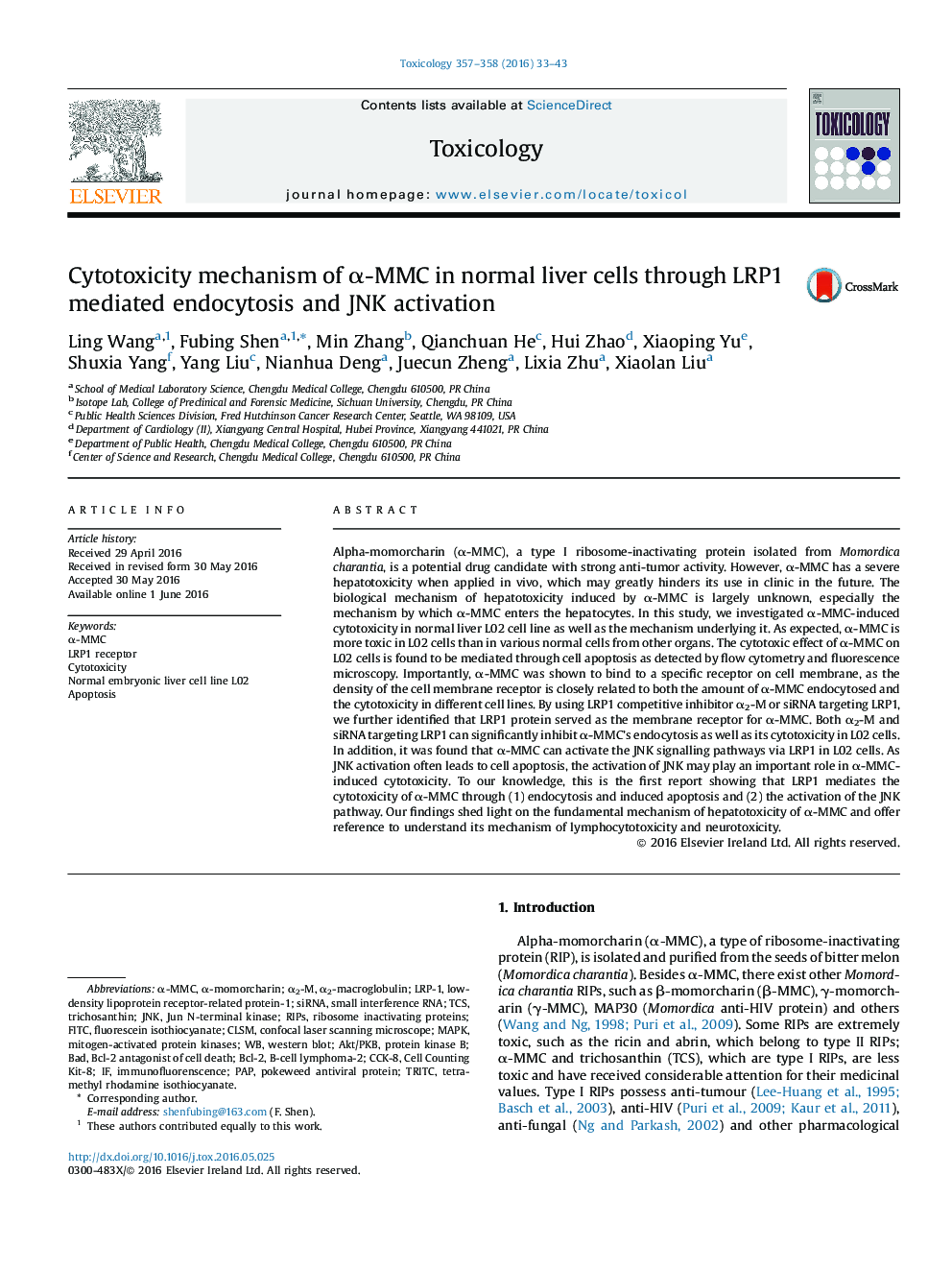 Cytotoxicity mechanism of α-MMC in normal liver cells through LRP1 mediated endocytosis and JNK activation