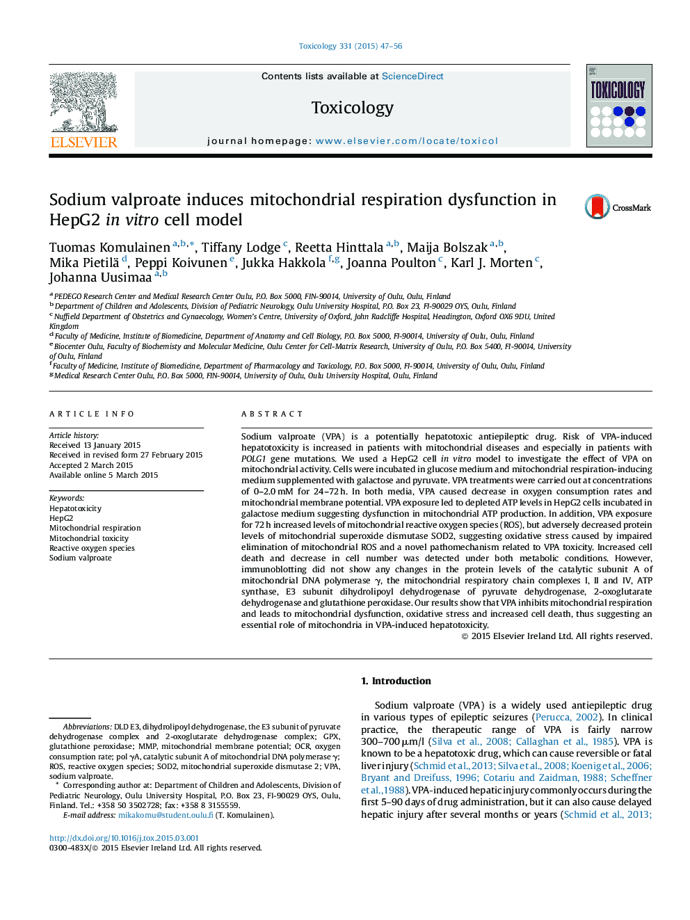 Sodium valproate induces mitochondrial respiration dysfunction in HepG2 in vitro cell model