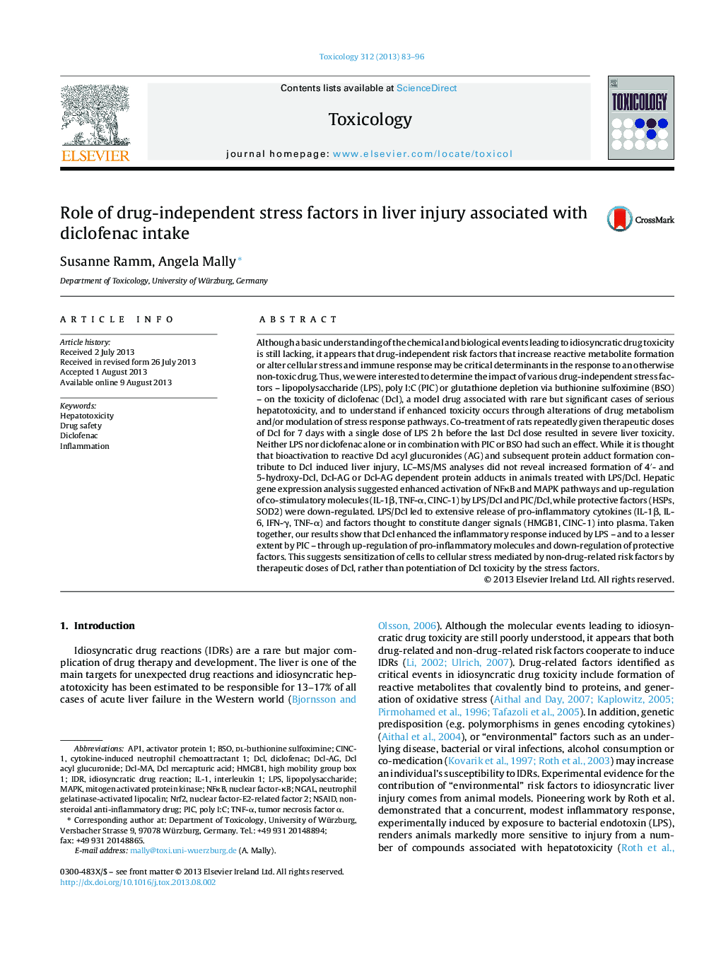 Role of drug-independent stress factors in liver injury associated with diclofenac intake