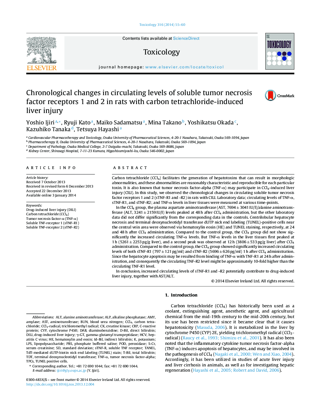 Chronological changes in circulating levels of soluble tumor necrosis factor receptors 1 and 2 in rats with carbon tetrachloride-induced liver injury