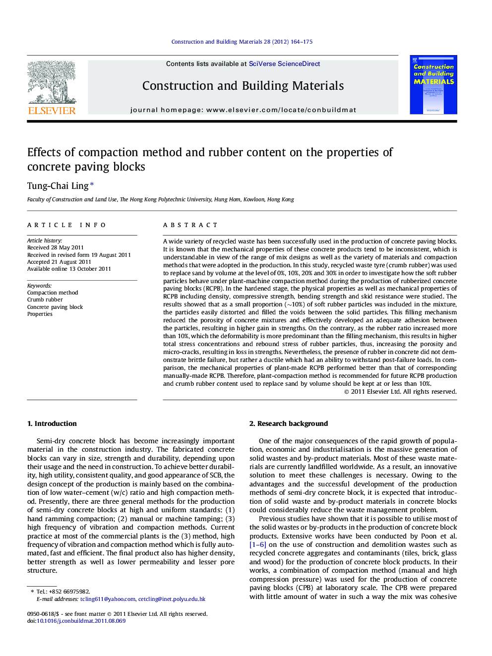 Effects of compaction method and rubber content on the properties of concrete paving blocks