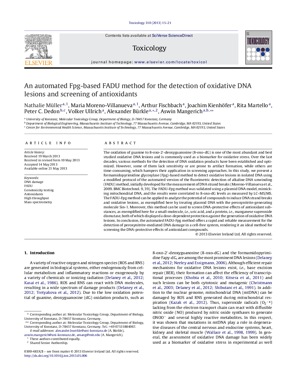 An automated Fpg-based FADU method for the detection of oxidative DNA lesions and screening of antioxidants