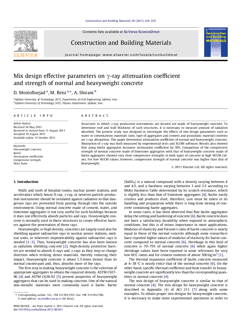 Mix design effective parameters on γ-ray attenuation coefficient and strength of normal and heavyweight concrete