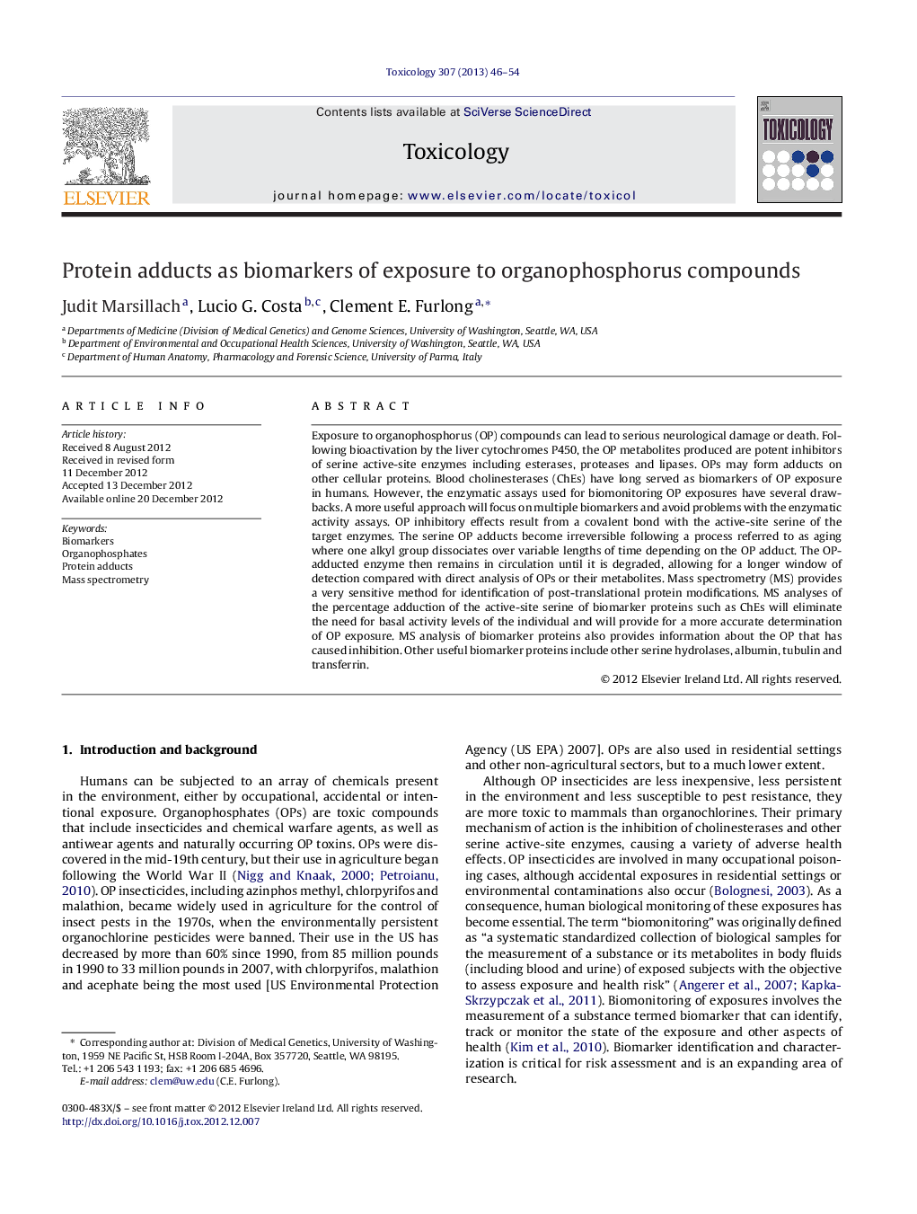 Protein adducts as biomarkers of exposure to organophosphorus compounds