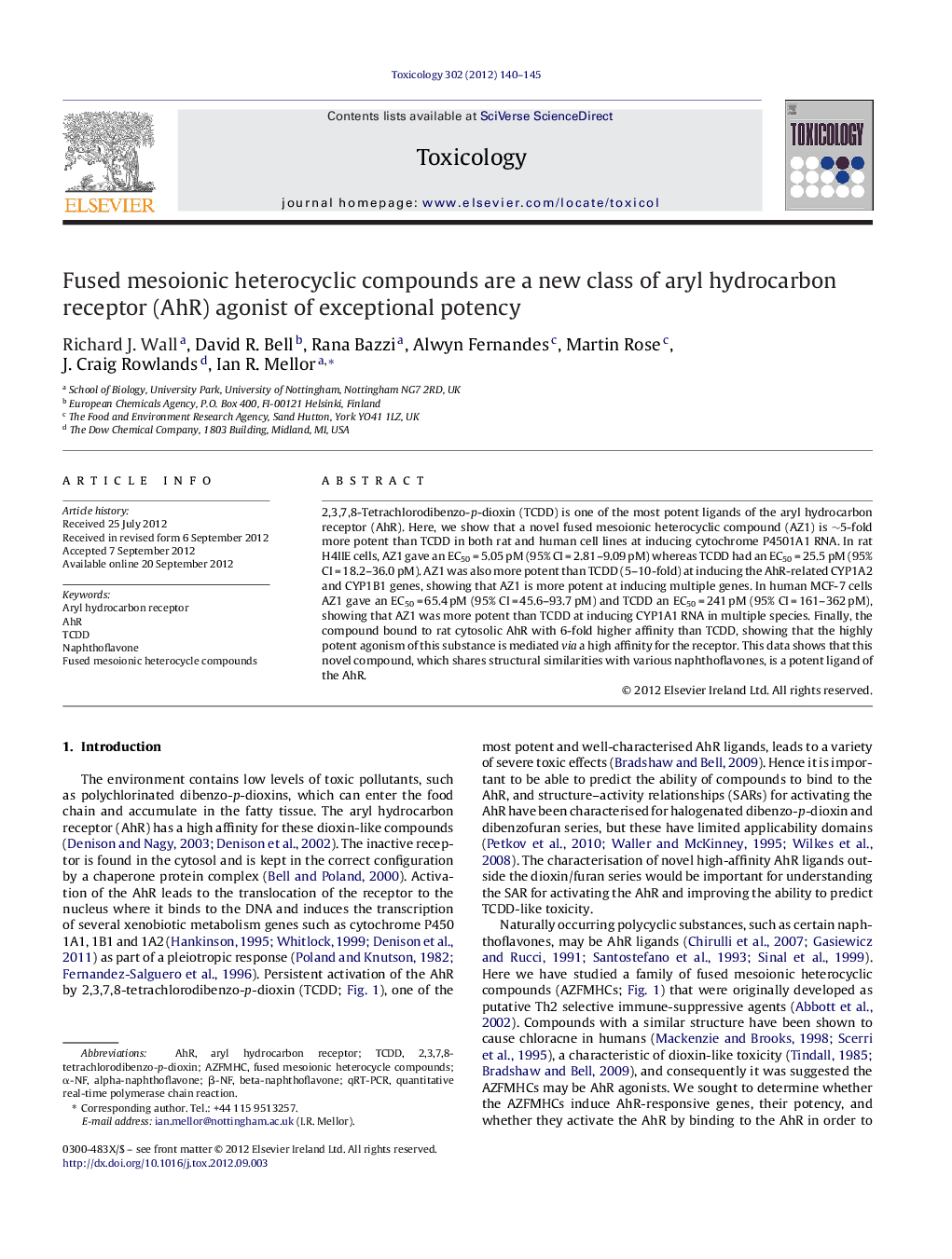 Fused mesoionic heterocyclic compounds are a new class of aryl hydrocarbon receptor (AhR) agonist of exceptional potency