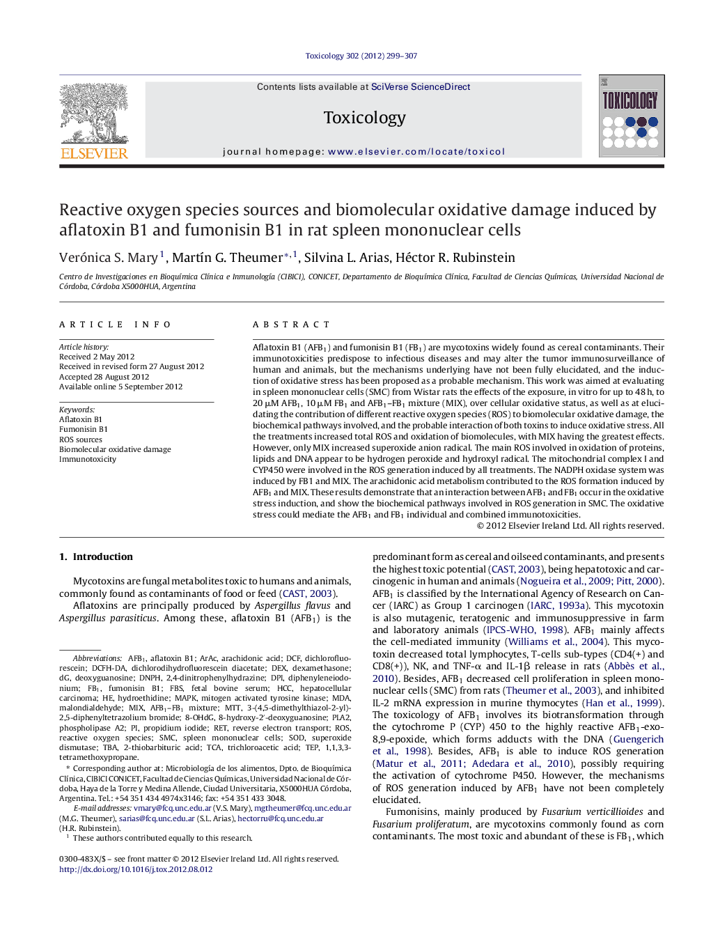 Reactive oxygen species sources and biomolecular oxidative damage induced by aflatoxin B1 and fumonisin B1 in rat spleen mononuclear cells