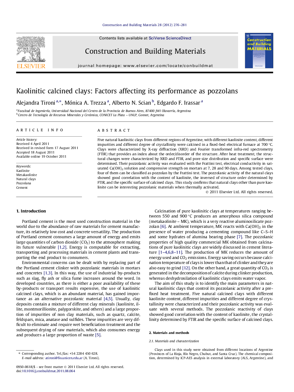 Kaolinitic calcined clays: Factors affecting its performance as pozzolans