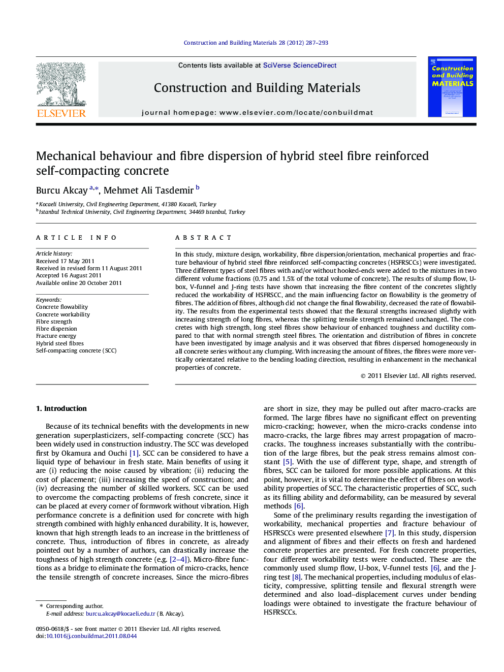 Mechanical behaviour and fibre dispersion of hybrid steel fibre reinforced self-compacting concrete