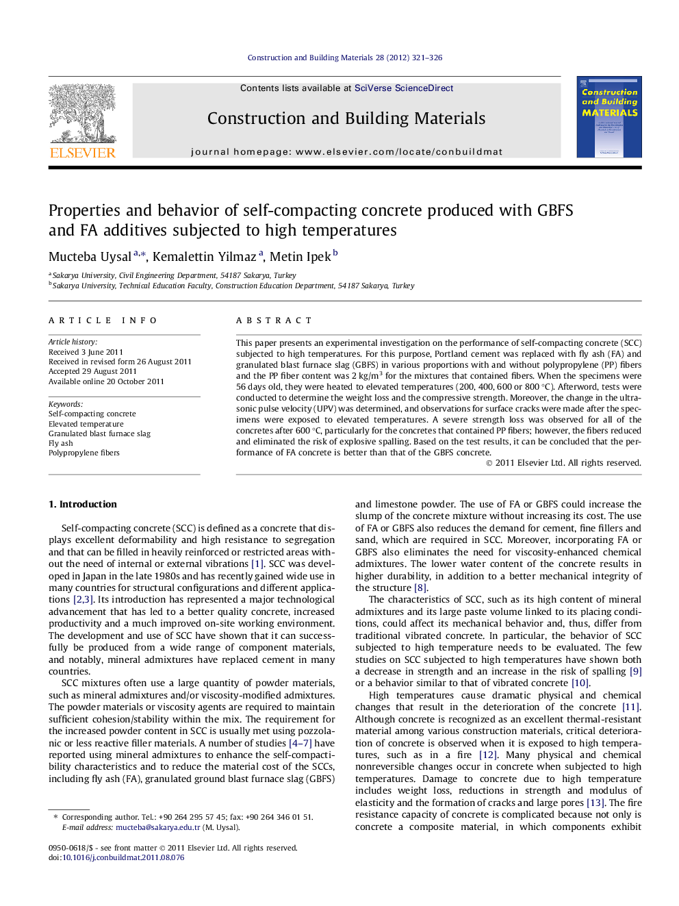 Properties and behavior of self-compacting concrete produced with GBFS and FA additives subjected to high temperatures