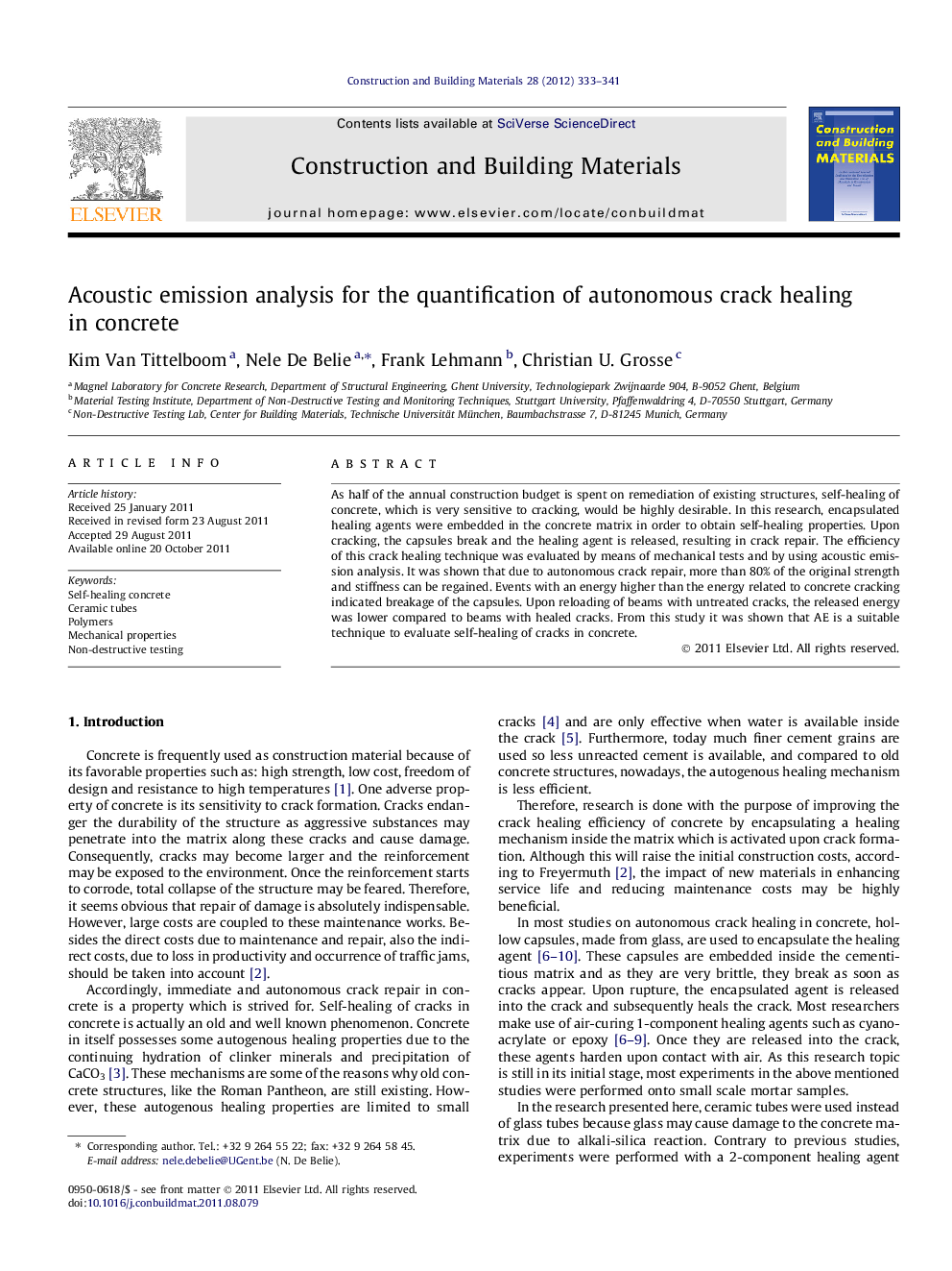 Acoustic emission analysis for the quantification of autonomous crack healing in concrete