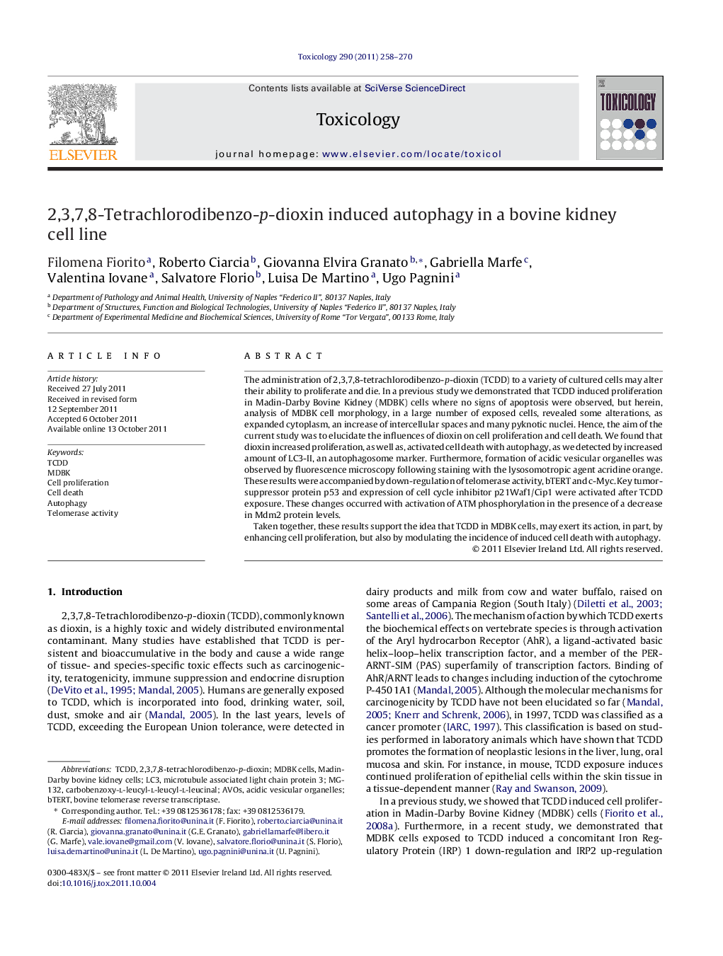 2,3,7,8-Tetrachlorodibenzo-p-dioxin induced autophagy in a bovine kidney cell line