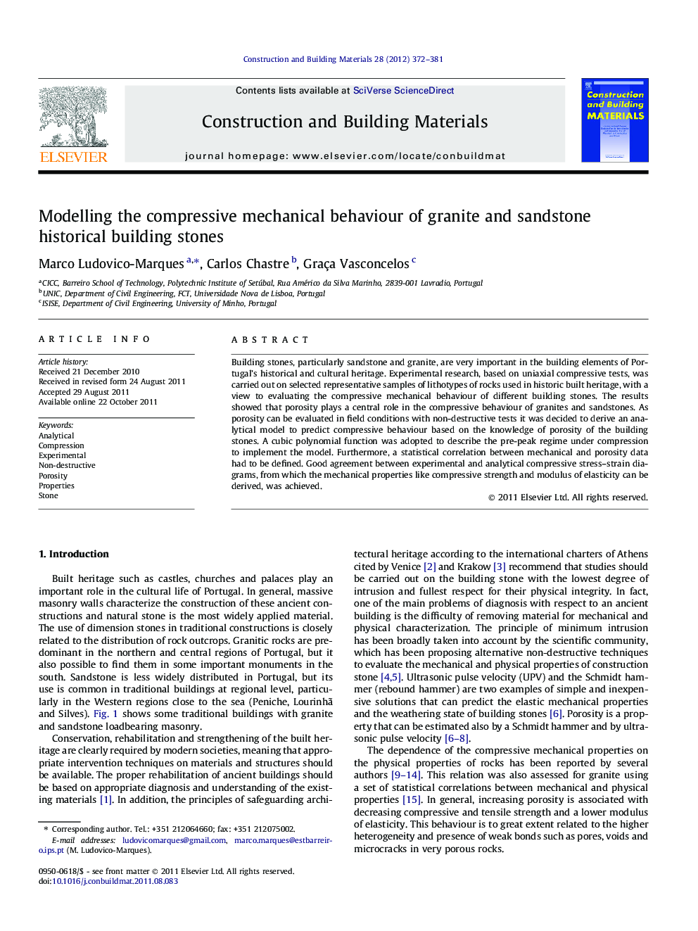 Modelling the compressive mechanical behaviour of granite and sandstone historical building stones