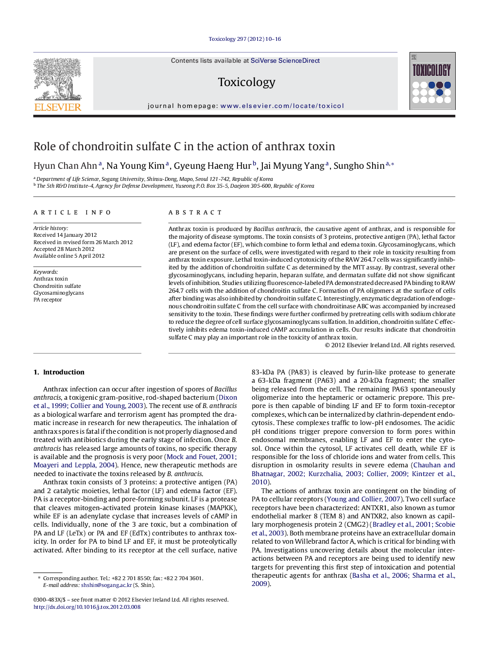 Role of chondroitin sulfate C in the action of anthrax toxin