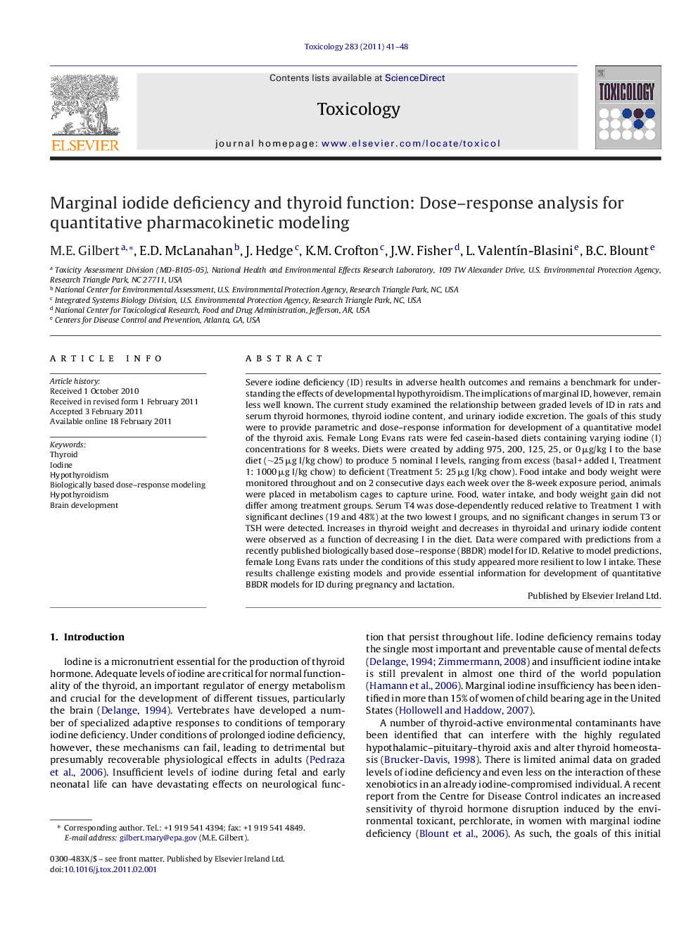 Marginal iodide deficiency and thyroid function: Dose–response analysis for quantitative pharmacokinetic modeling