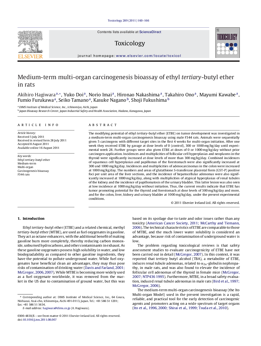 Medium-term multi-organ carcinogenesis bioassay of ethyl tertiary-butyl ether in rats