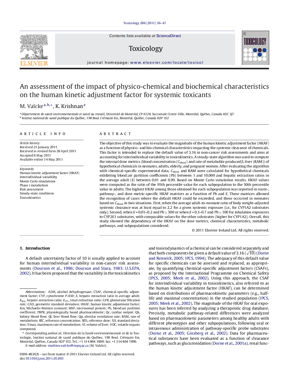 An assessment of the impact of physico-chemical and biochemical characteristics on the human kinetic adjustment factor for systemic toxicants