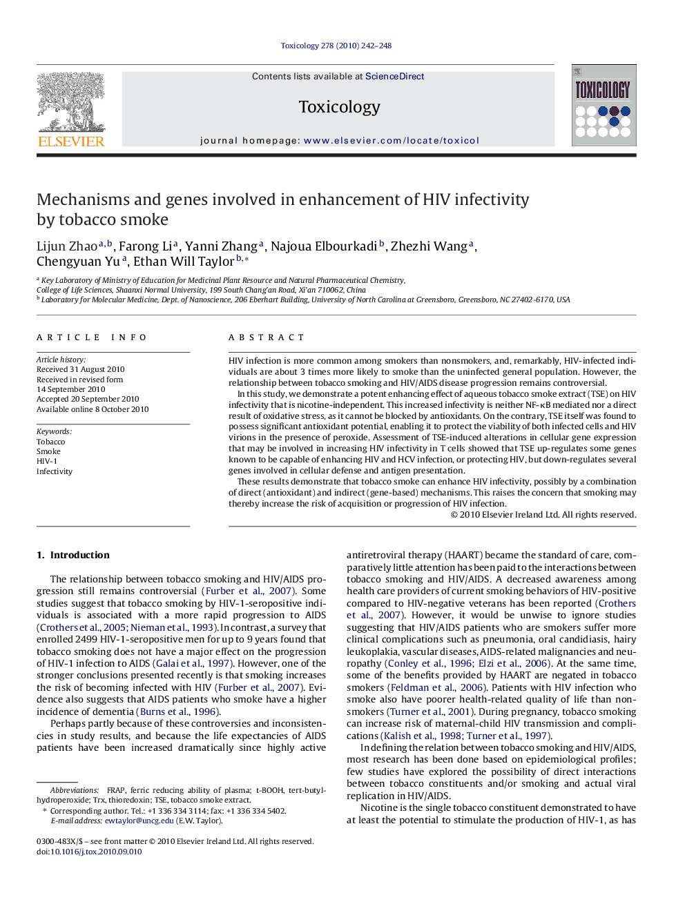 Mechanisms and genes involved in enhancement of HIV infectivity by tobacco smoke