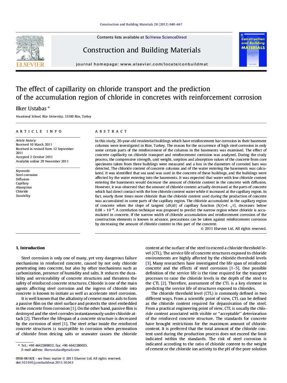 The effect of capillarity on chloride transport and the prediction of the accumulation region of chloride in concretes with reinforcement corrosion