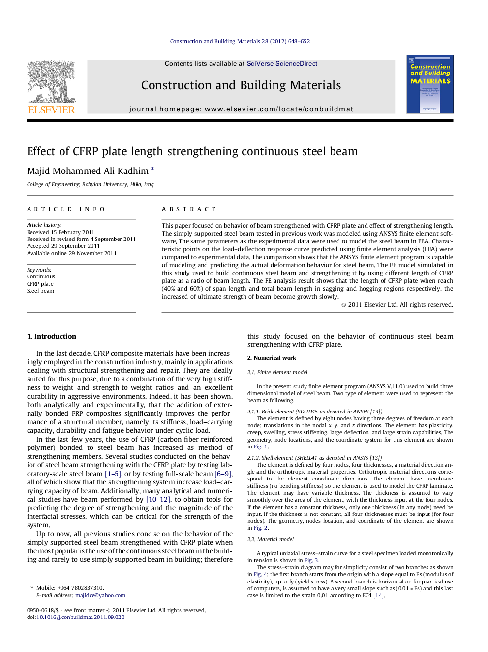 Effect of CFRP plate length strengthening continuous steel beam