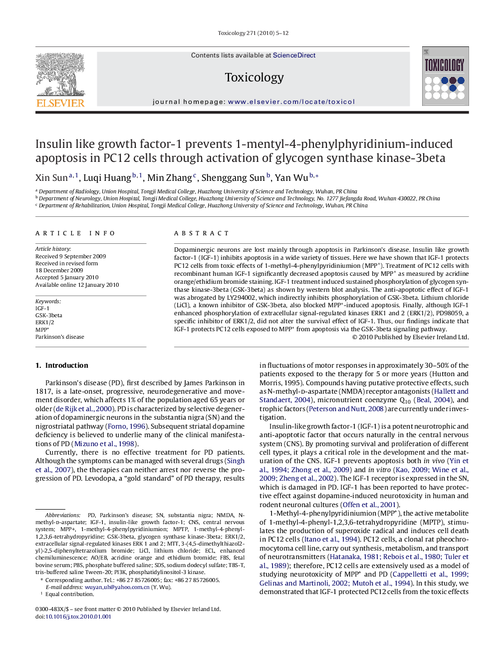 عکس صفحه اول مقاله: Insulin like growth factor-1 prevents 1-mentyl-4-phenylphyridinium-induced apoptosis in PC12 cells through activation of glycogen synthase kinase-3beta Insulin like growth factor-1 prevents 1-mentyl-4-phenylphyridinium-induced apoptosis in PC12 cells through activation of glycogen synthase kinase-3beta