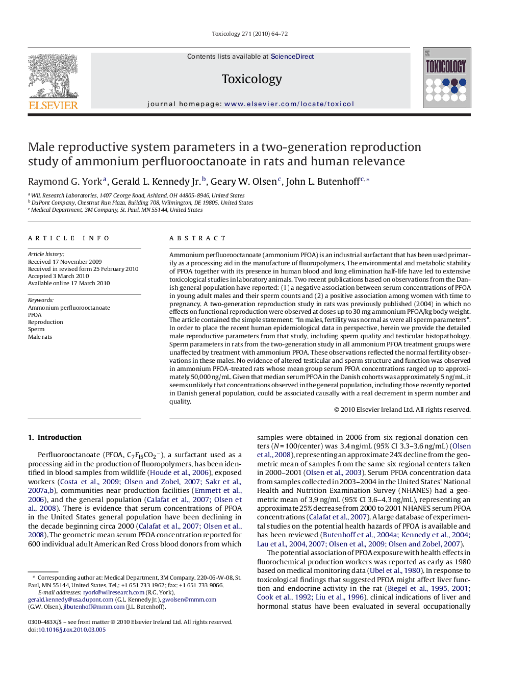 Male reproductive system parameters in a two-generation reproduction study of ammonium perfluorooctanoate in rats and human relevance