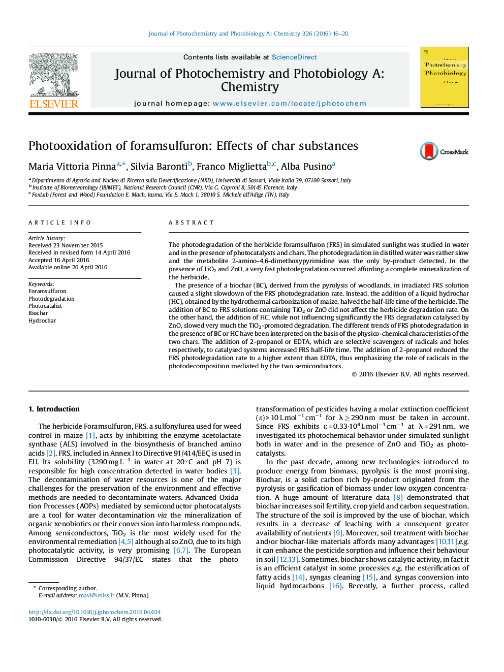 Photooxidation of foramsulfuron: Effects of char substances