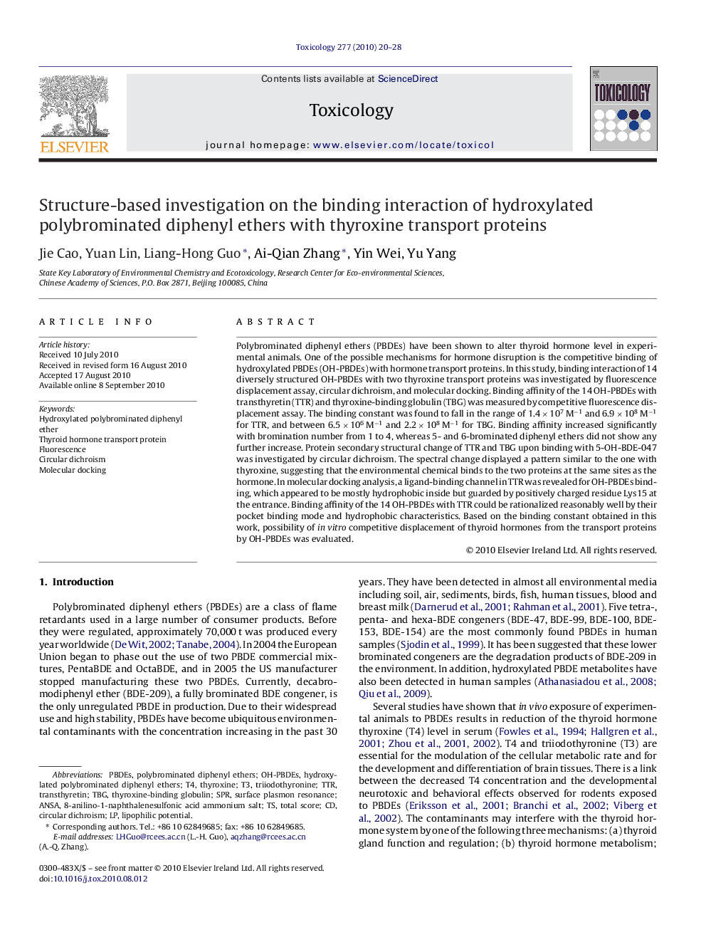 Structure-based investigation on the binding interaction of hydroxylated polybrominated diphenyl ethers with thyroxine transport proteins