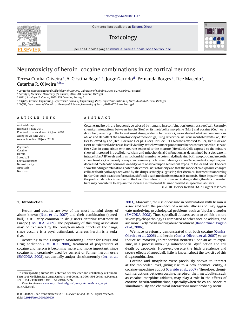 Neurotoxicity of heroin–cocaine combinations in rat cortical neurons