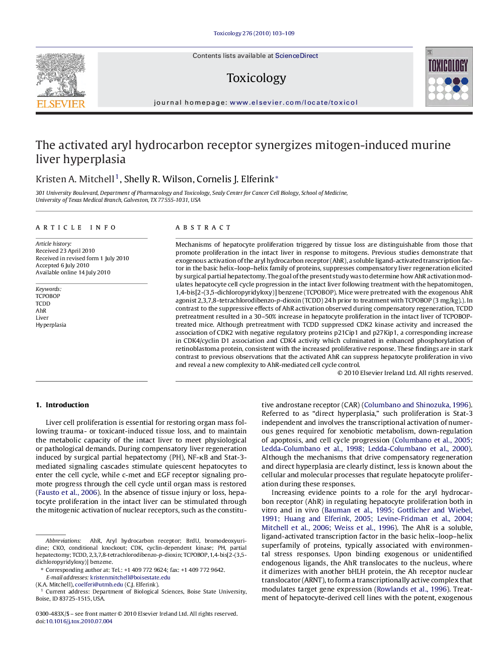 عکس صفحه اول مقاله: The activated aryl hydrocarbon receptor synergizes mitogen-induced murine liver hyperplasia The activated aryl hydrocarbon receptor synergizes mitogen-induced murine liver hyperplasia