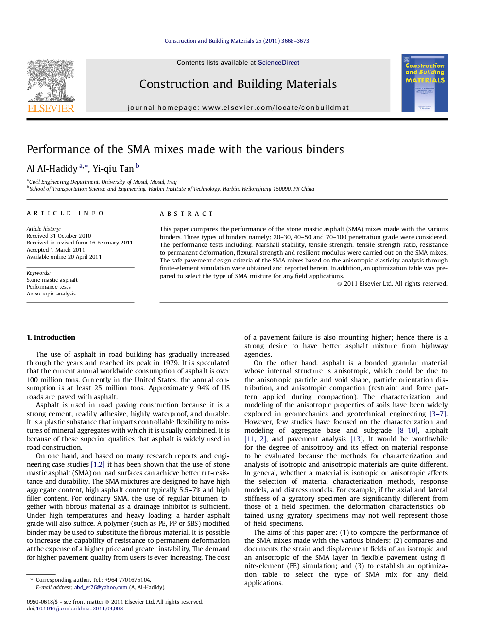 Performance of the SMA mixes made with the various binders