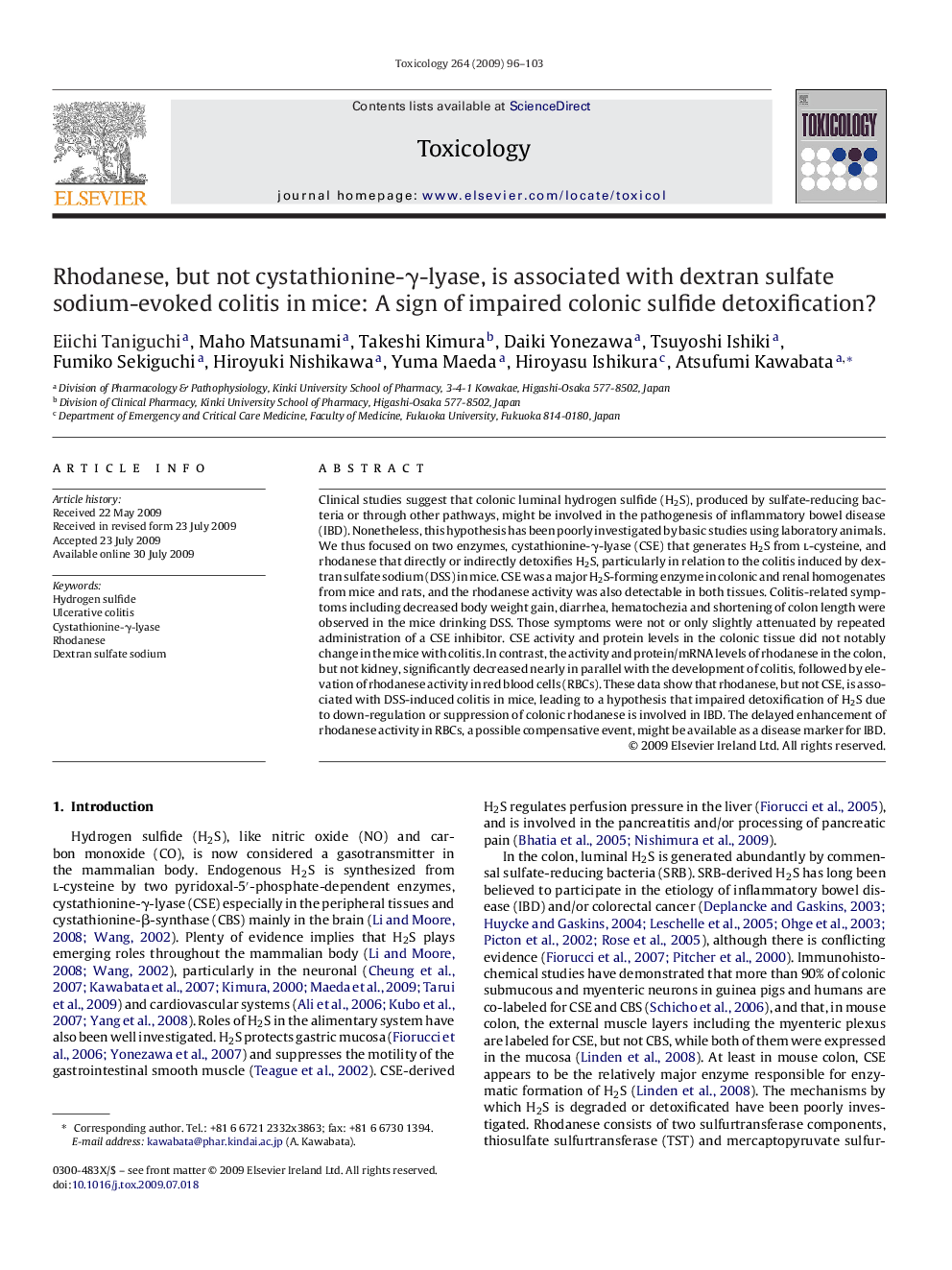 Rhodanese, but not cystathionine-γ-lyase, is associated with dextran sulfate sodium-evoked colitis in mice: A sign of impaired colonic sulfide detoxification?