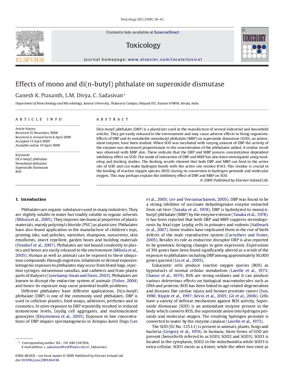 Effects of mono and di(n-butyl) phthalate on superoxide dismutase