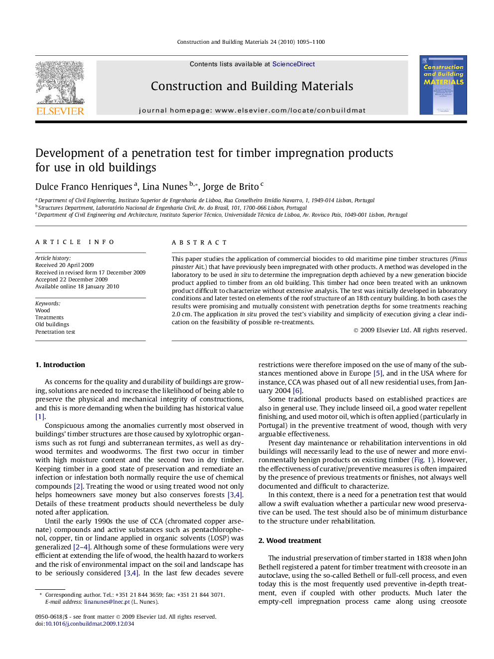 Development of a penetration test for timber impregnation products for use in old buildings