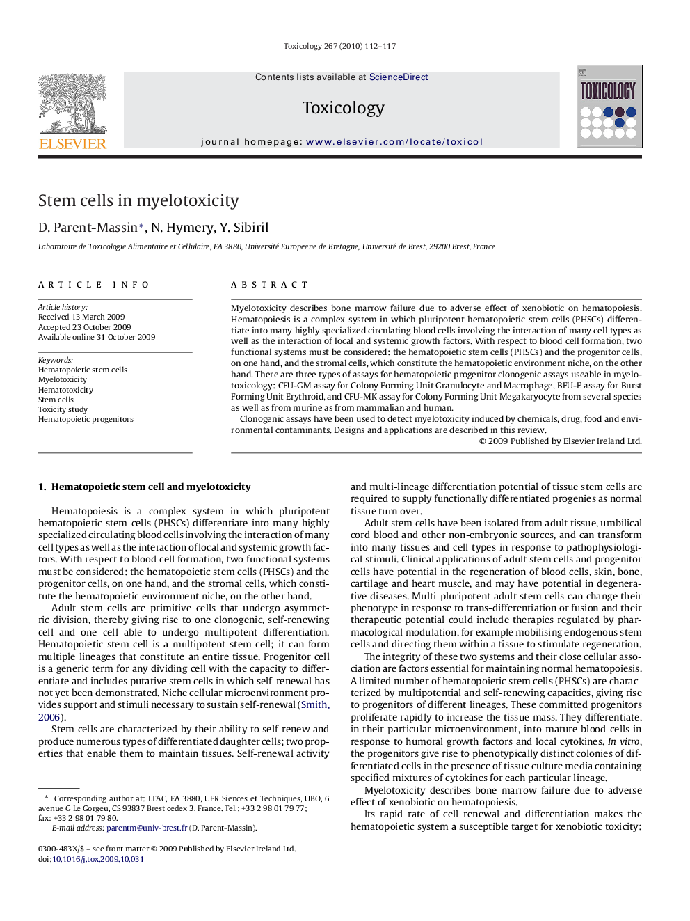 Stem cells in myelotoxicity