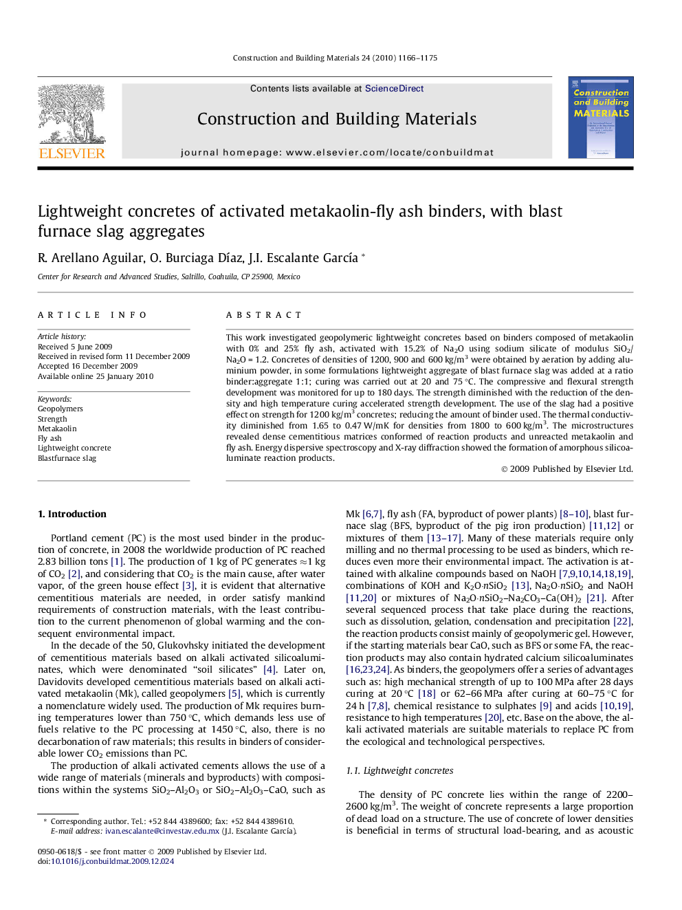 عکس صفحه اول مقاله: Lightweight concretes of activated metakaolin-fly ash binders, with blast furnace slag aggregates Lightweight concretes of activated metakaolin-fly ash binders, with blast furnace slag aggregates