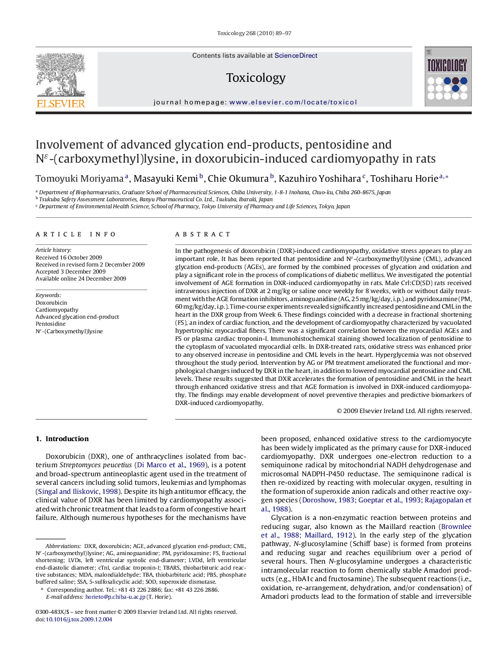 Involvement of advanced glycation end-products, pentosidine and Nɛ-(carboxymethyl)lysine, in doxorubicin-induced cardiomyopathy in rats