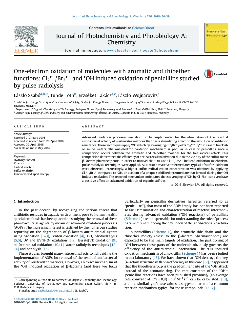 One-electron oxidation of molecules with aromatic and thioether functions: Cl2−/Br2− and OH induced oxidation of penicillins studied by pulse radiolysis