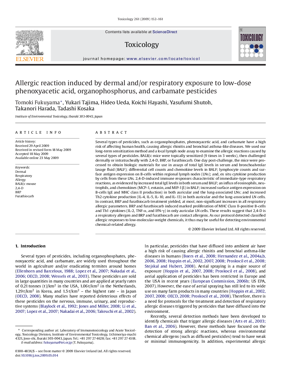 Allergic reaction induced by dermal and/or respiratory exposure to low-dose phenoxyacetic acid, organophosphorus, and carbamate pesticides